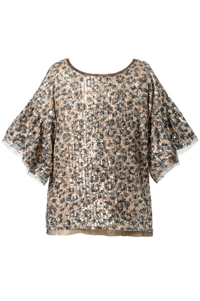 Hannah Banana Little Girl's Leopard Print Ruffle Sequin Top