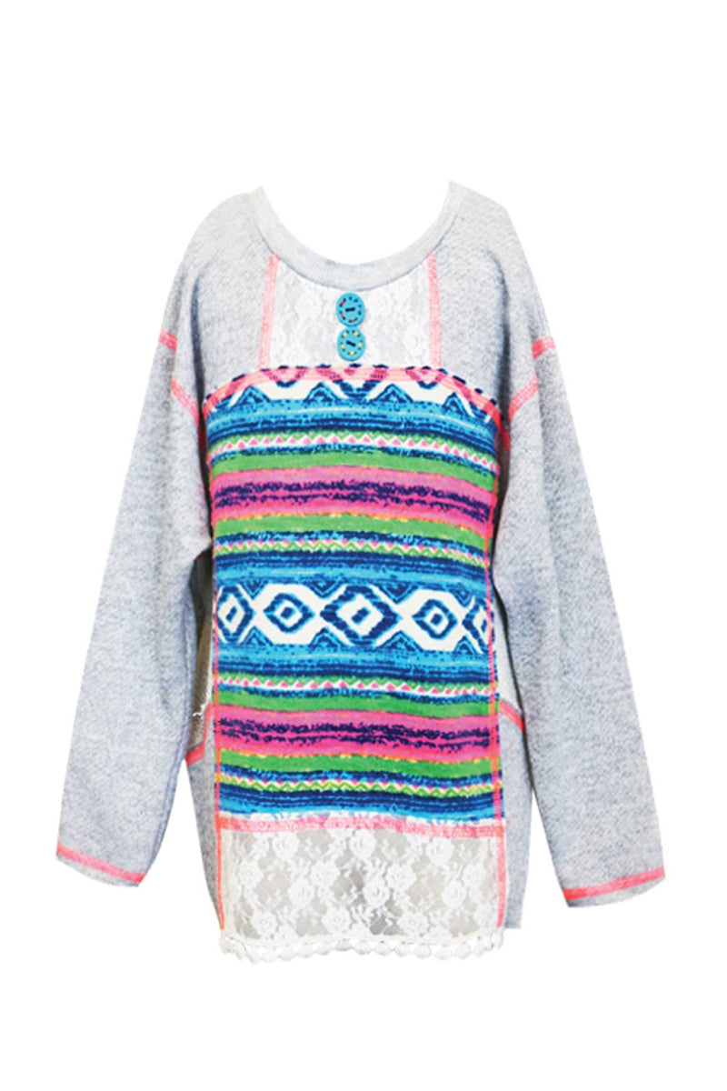 Hannah Banana Little Girls Mix Media Long Sleeve Sweatshirt