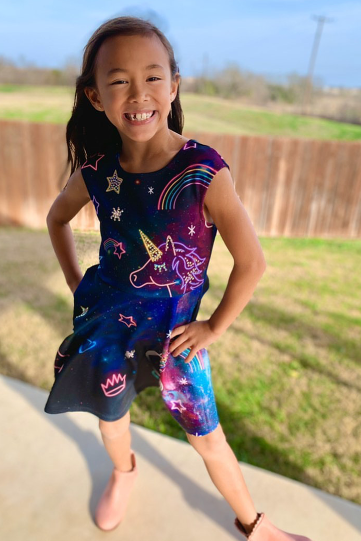 Girls Neon Unicorn Fantasy Skater Dress