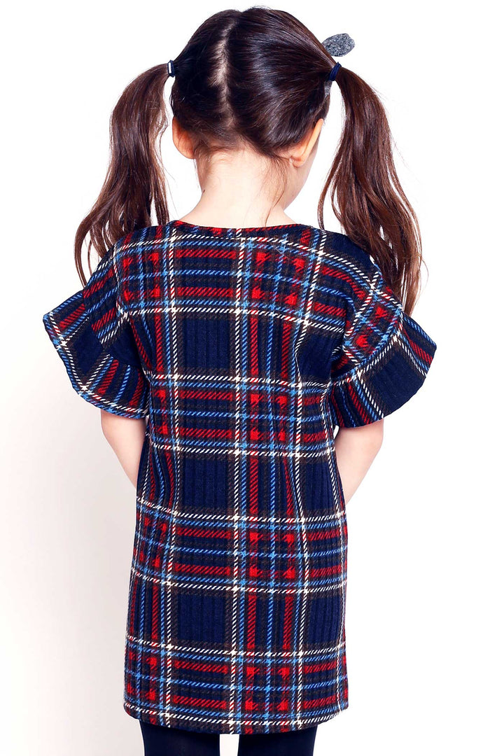 Hannah Banana Girls Flower Embroidered Short Sleeve Plaid Dress