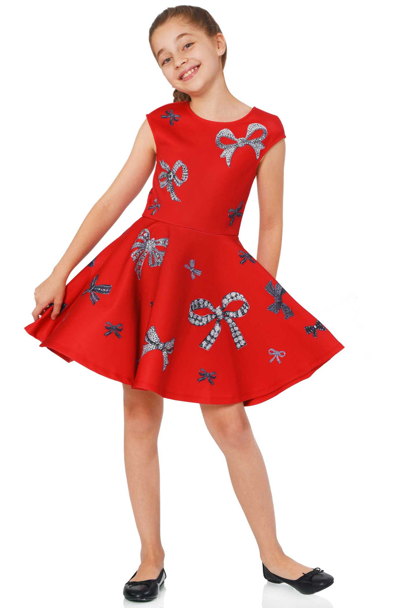 Truly Me Girls Jewel Bow Print Fit and Flare Skater Dress