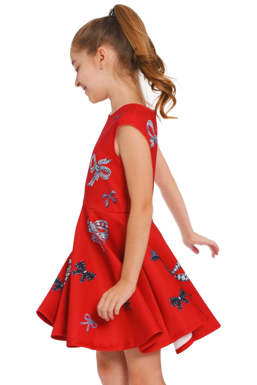 Truly Me Girls Jewel Bow Print Fit and Flare Skater Dress