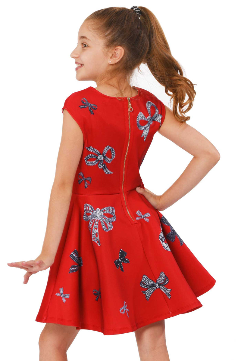 Truly Me Girls Jewel Bow Print Fit and Flare Skater Dress