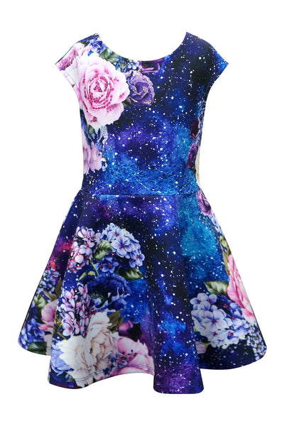 Hannah Banana Little Girls Flower and Galaxy Skater Dress