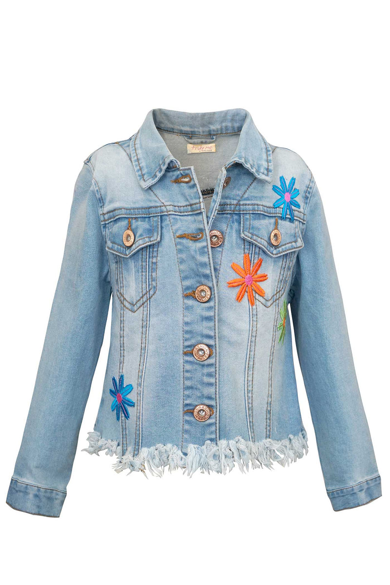 Hannah Banana Little Girls Pop Art Girl Washed Denim Jacket