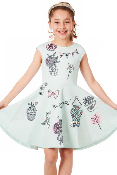 Hannah Banana Girls Fit and Flare Graphic Skater Dress