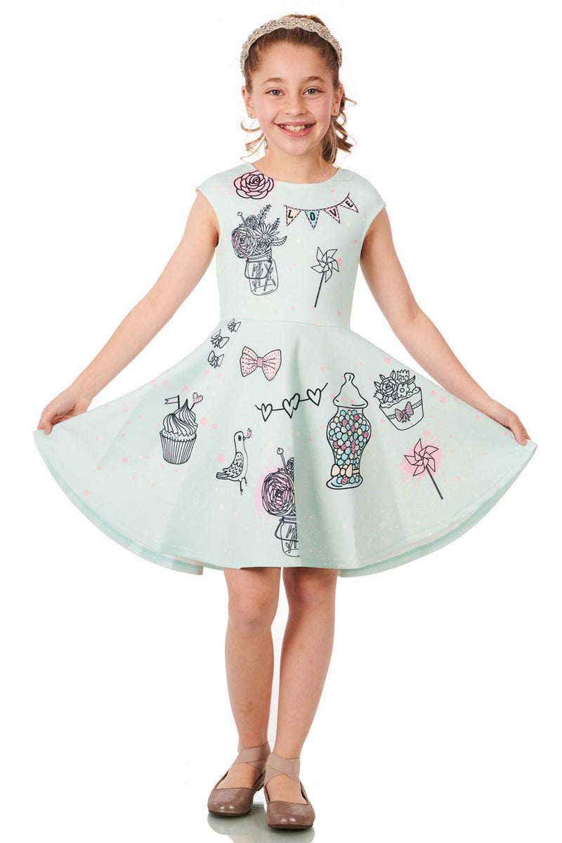 Hannah Banana Girls Fit and Flare Graphic Skater Dress