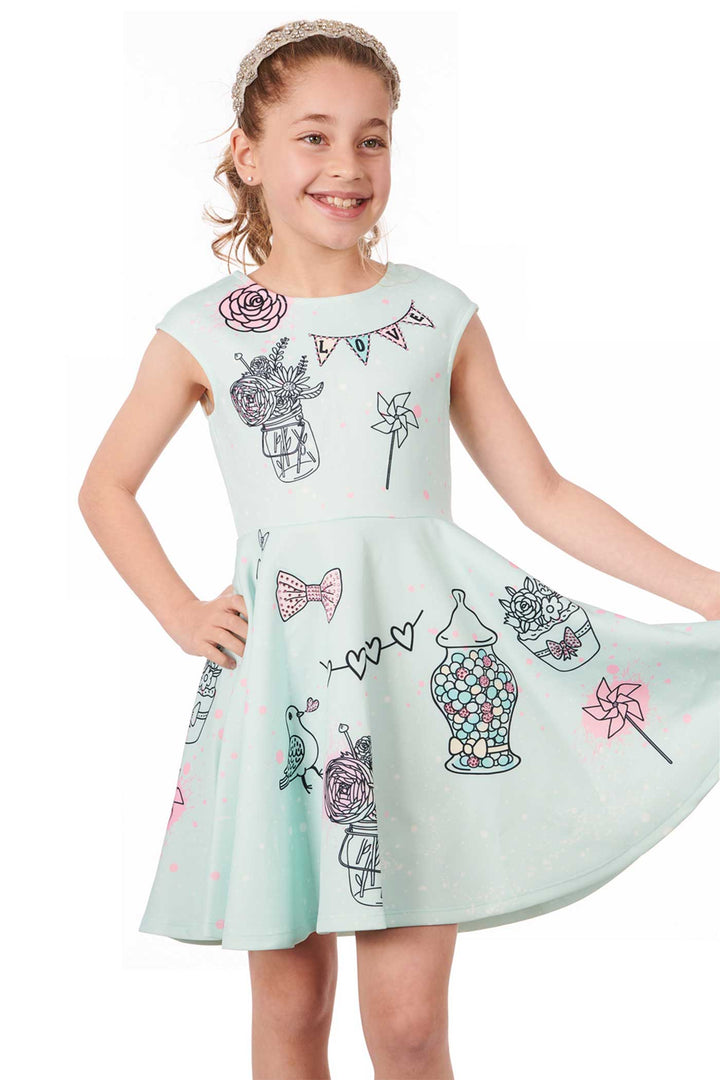 Hannah Banana Girls Fit and Flare Graphic Skater Dress