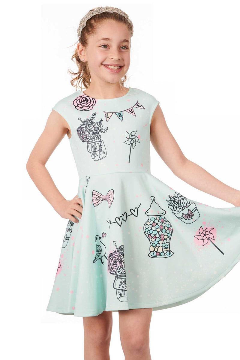 Hannah Banana Girls Fit and Flare Graphic Skater Dress