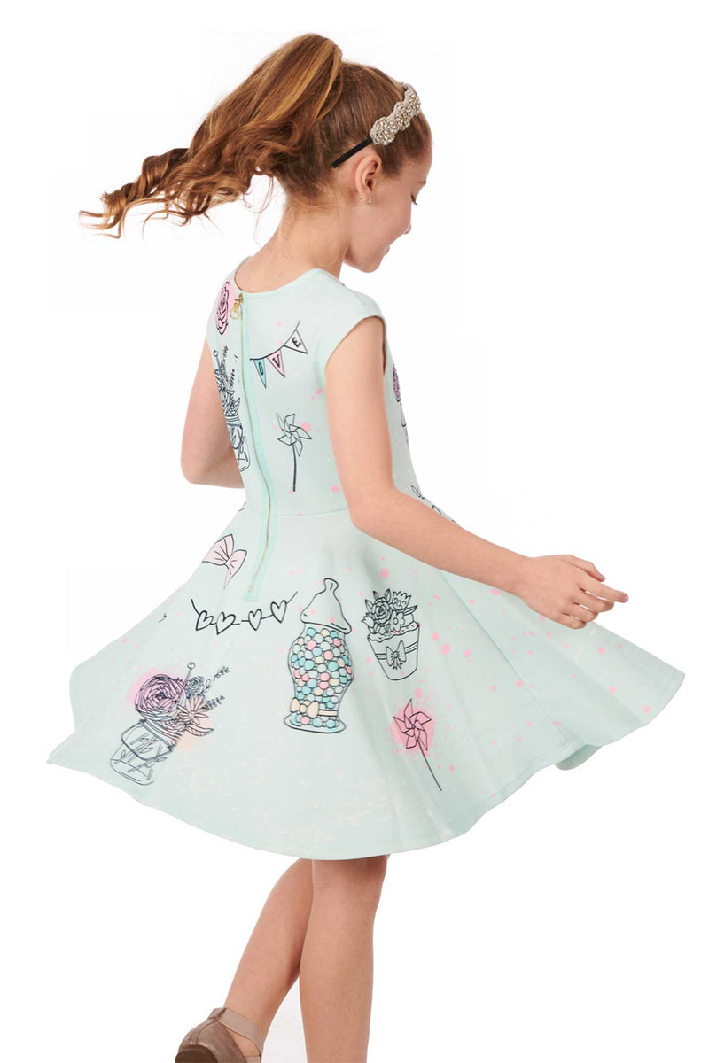 Hannah Banana Girls Fit and Flare Graphic Skater Dress