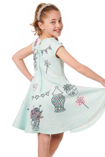 Hannah Banana Girls Fit and Flare Graphic Skater Dress