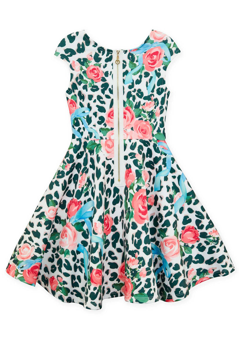 Girls Fit and Flare Leopard and Floral Print Skater Dress