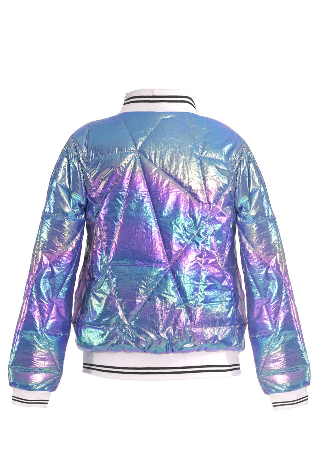 Hannah Banana Girls Holographic Quilted Foil Fashion Bomber Jacket
