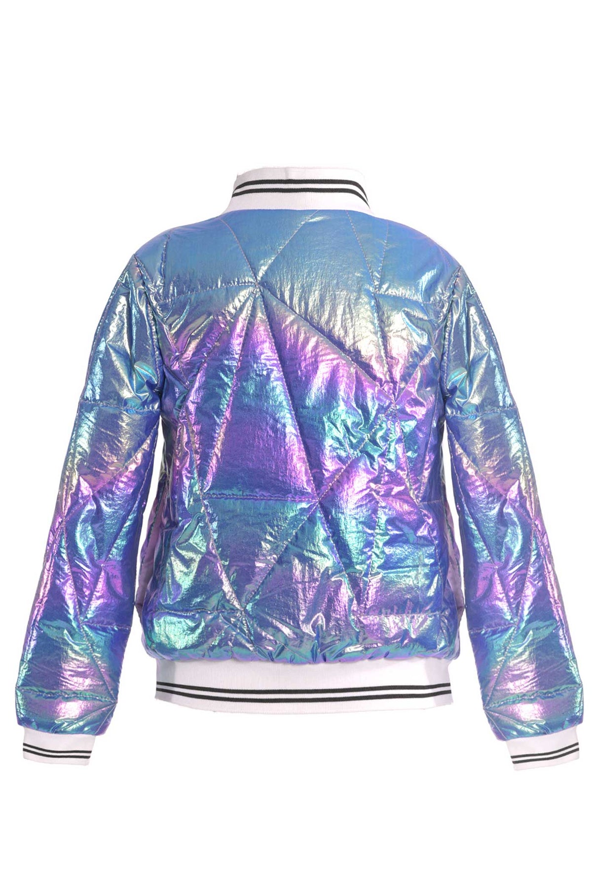 Hannah Banana Girls Holographic Quilted Foil Fashion Bomber Jacket