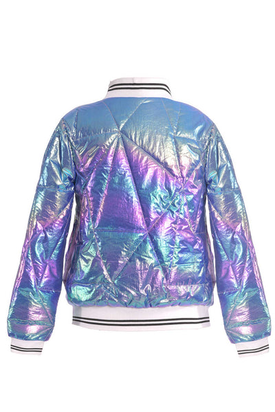 Hannah Banana Girls Holographic Quilted Foil Fashion Bomber Jacket