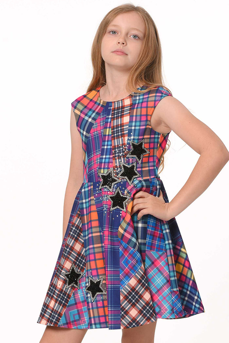 Hannah Banana Girls Fit and Flare Plaid Skater Dress