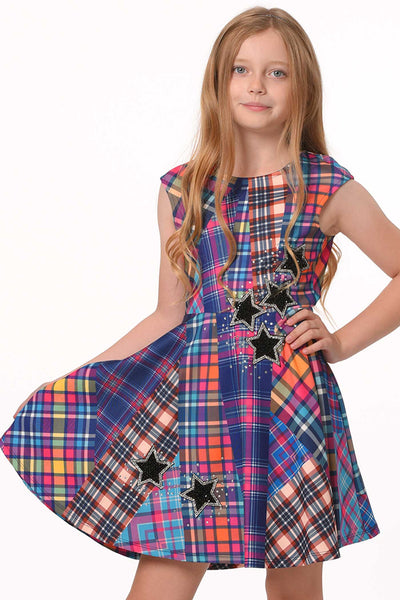 Hannah Banana Girls Fit and Flare Plaid Skater Dress