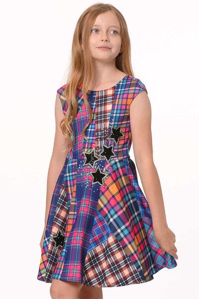 Hannah Banana Girls Fit and Flare Plaid Skater Dress