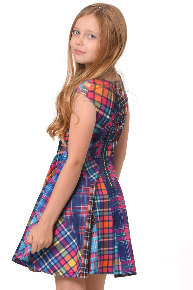 Hannah Banana Girls Fit and Flare Plaid Skater Dress