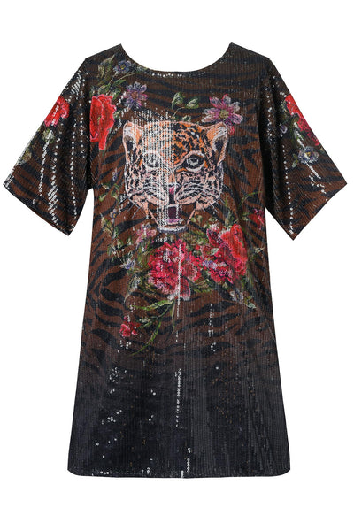 Hannah Banana Little Girl's Tiger Floral Print Sequin Dress