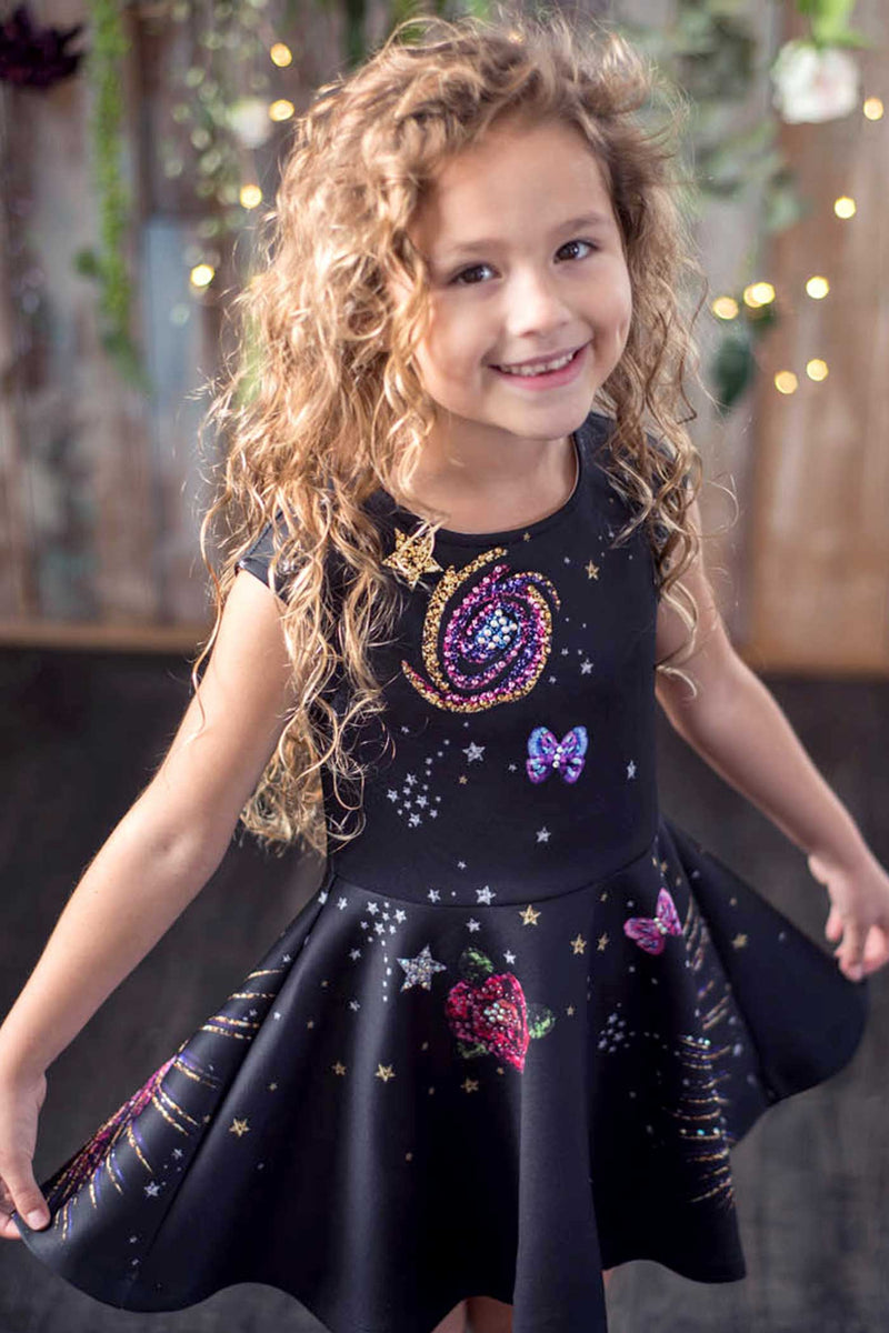 Hannah Banana Little Girls Space Theme Skater Dress