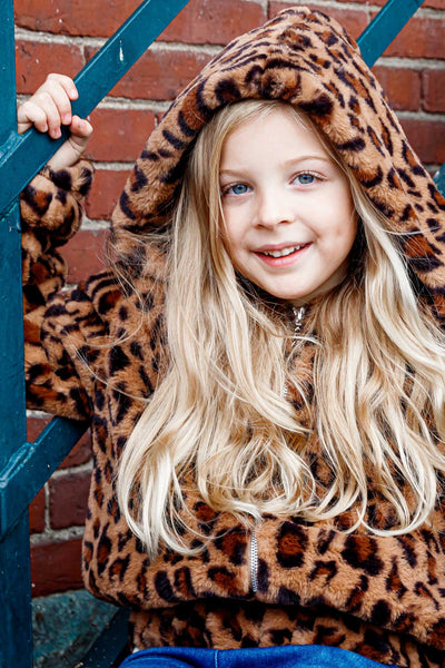 Hannah Banana Girls Animal Print Faux Fur Hoodie Jacket