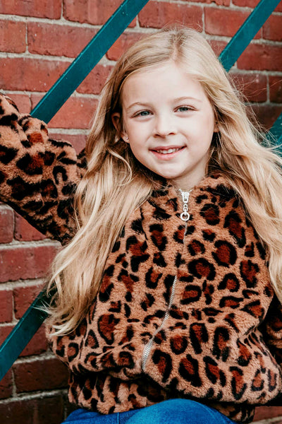 Hannah Banana Girls Animal Print Faux Fur Hoodie Jacket