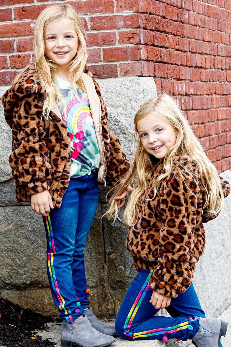 Hannah Banana Girls Animal Print Faux Fur Hoodie Jacket