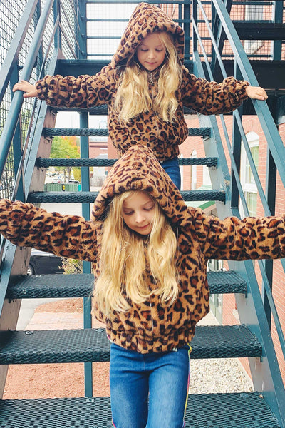 Hannah Banana Girls Animal Print Faux Fur Hoodie Jacket