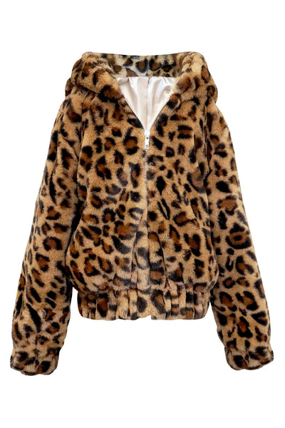Hannah Banana Girls Animal Print Faux Fur Hoodie Jacket