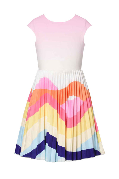 Hannah Banana Girls Colorful Wave Pleated Skater Dress