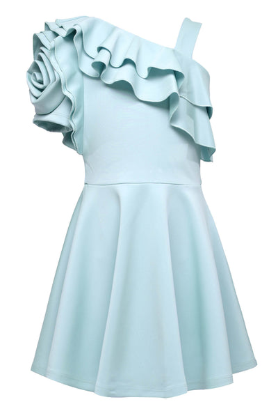 3D Flower Asymmetrical Sleeve Skater Dress