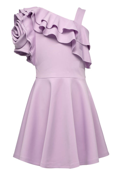 3D Flower Asymmetrical Sleeve Skater Dress