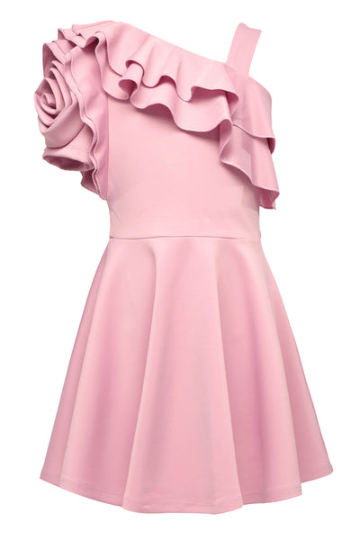 3D Flower Asymmetrical Sleeve Skater Dress