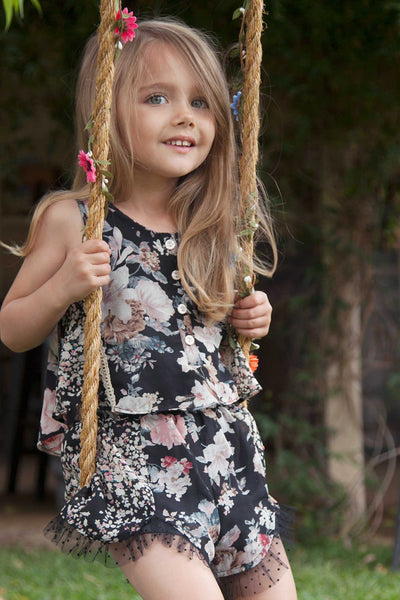 Little Girls Floral Print Sleeveless Twofer Romper