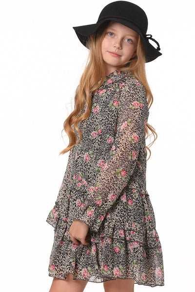 Hannah Banana Girls Animal Print Long Sleeve Chiffon Shirt Dress