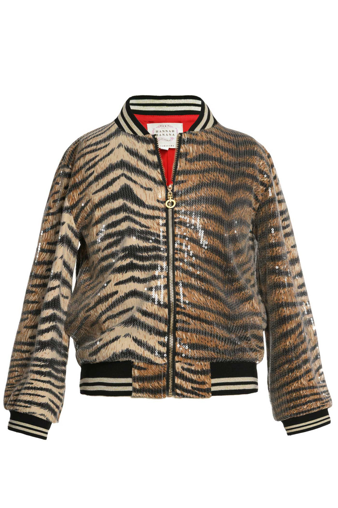 Hannah Banana Girls Animal Print Sequin Bomber Jacket