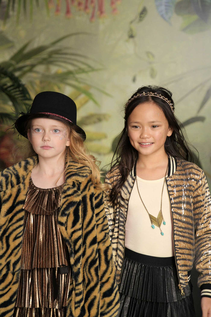 Hannah Banana Girls Animal Print Sequin Bomber Jacket