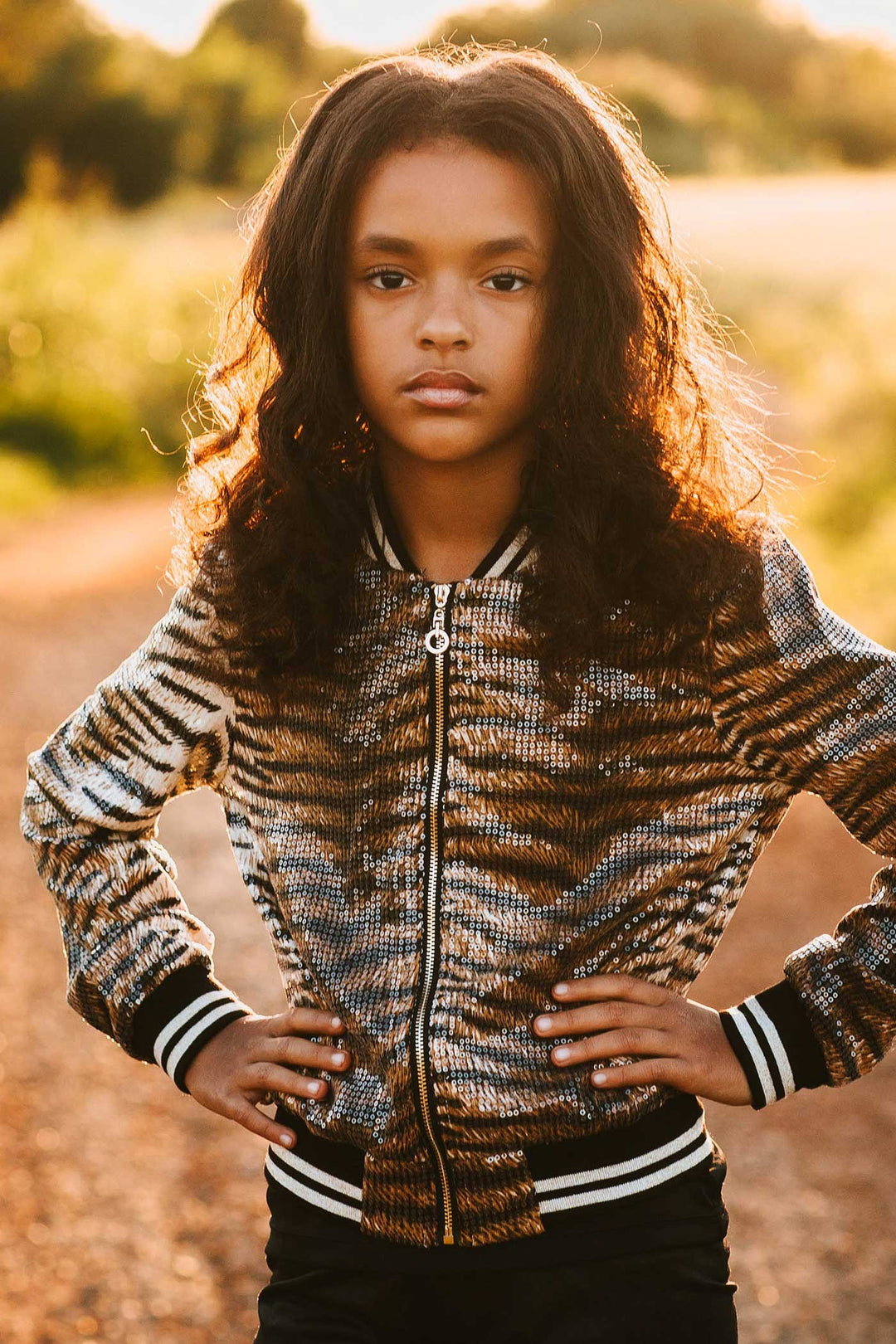 Hannah Banana Girls Animal Print Sequin Bomber Jacket