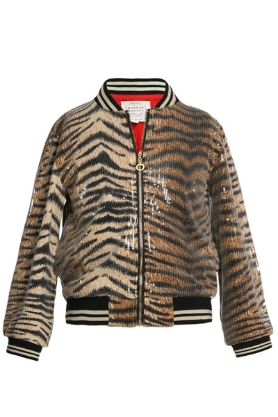 Hannah Banana Girls Animal Print Sequin Bomber Jacket