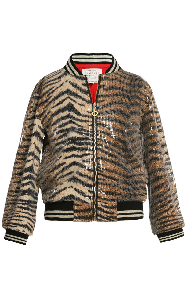 Hannah Banana Girls Animal Print Sequin Bomber Jacket
