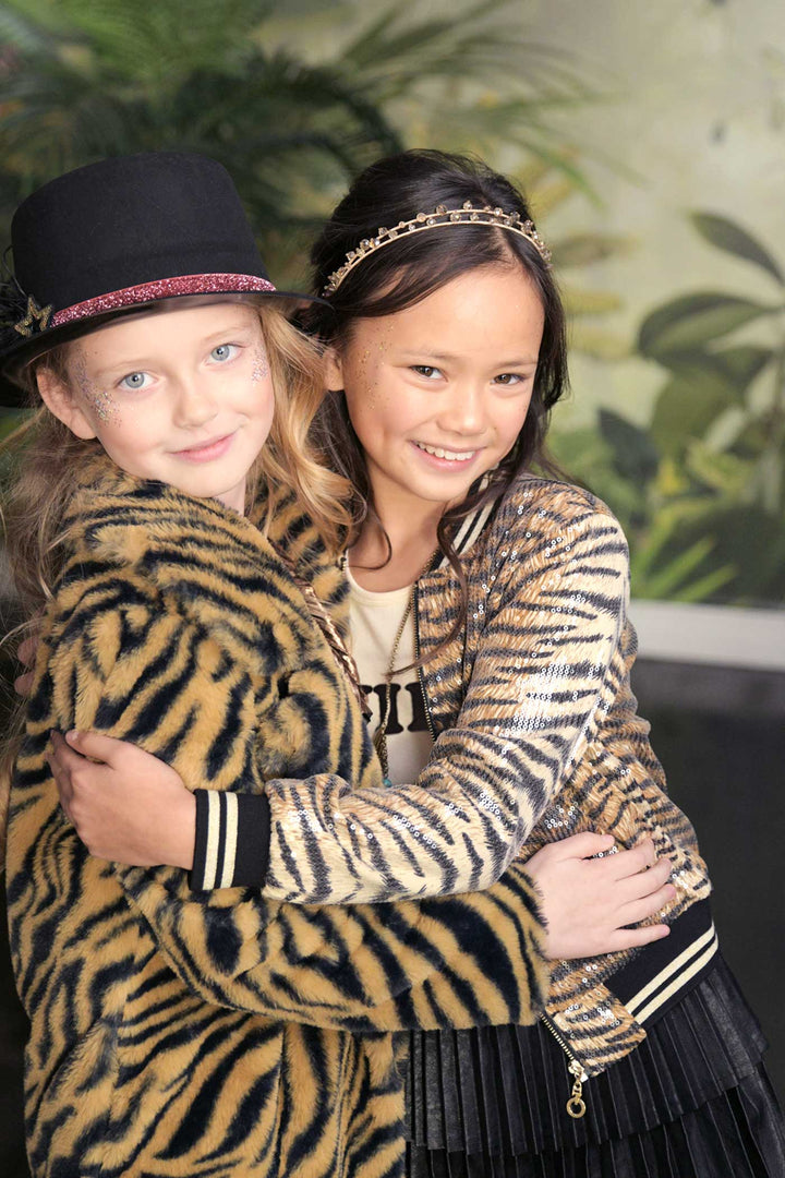 Hannah Banana Girls Animal Print Sequin Bomber Jacket