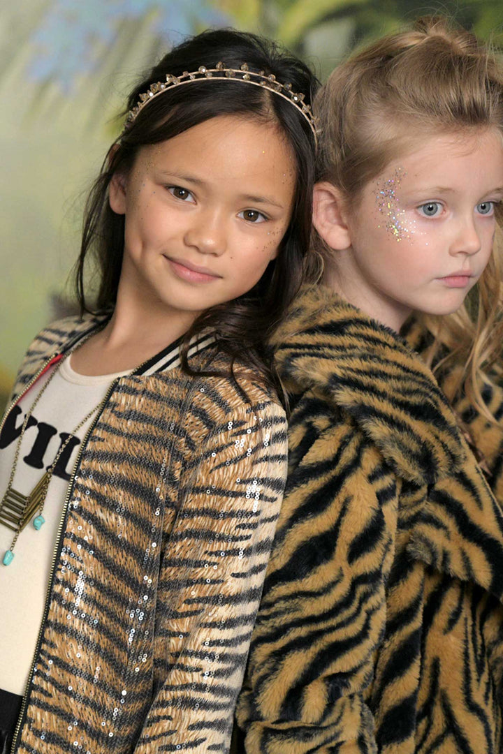 Hannah Banana Girls Animal Print Sequin Bomber Jacket