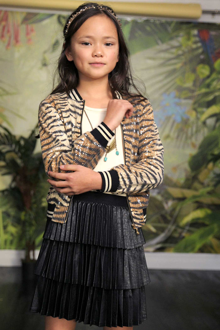 Hannah Banana Girls Animal Print Sequin Bomber Jacket