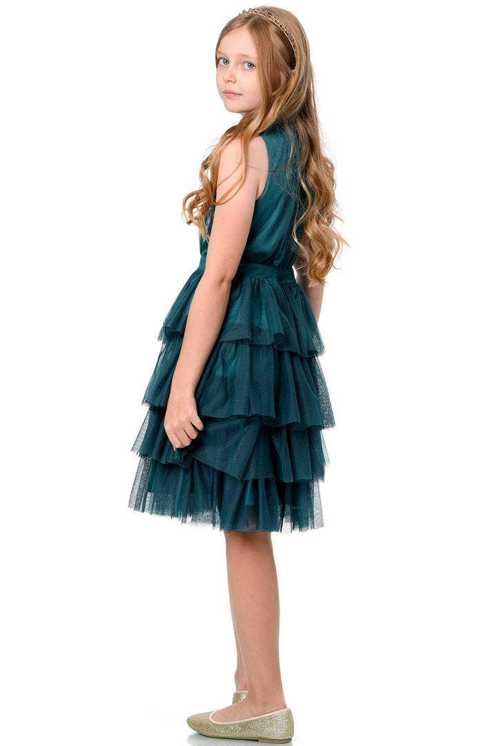 Hannah Banana Big Girls High Neck Sleeveless Tiered Mesh Party Dress