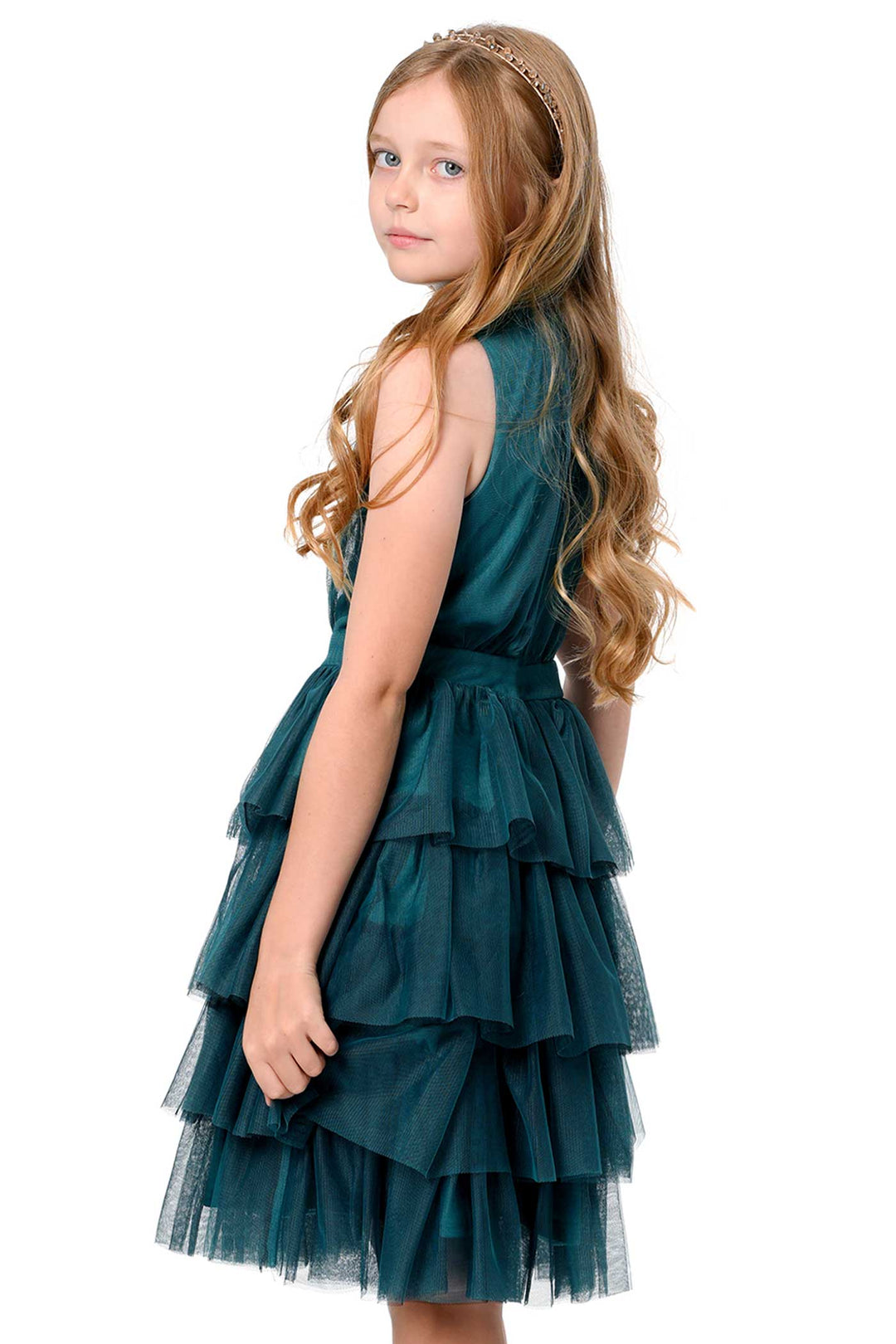 Hannah Banana Big Girls High Neck Sleeveless Tiered Mesh Party Dress