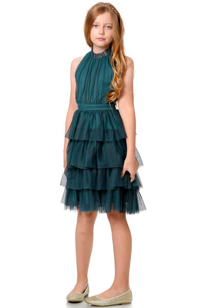 Hannah Banana Big Girls High Neck Sleeveless Tiered Mesh Party Dress