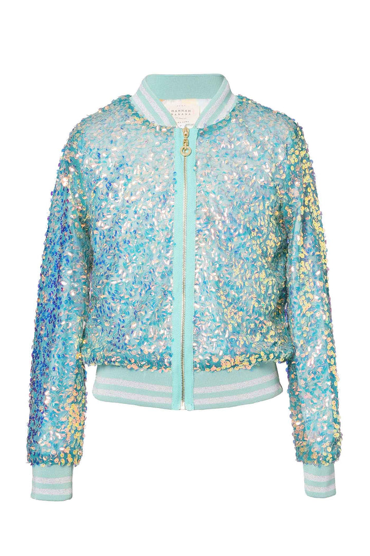 Hannah Banana Girls Holographic Sequin Fashion Bomber Jacket