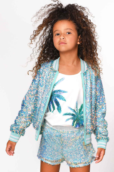 Hannah Banana Girls Holographic Sequin Fashion Bomber Jacket