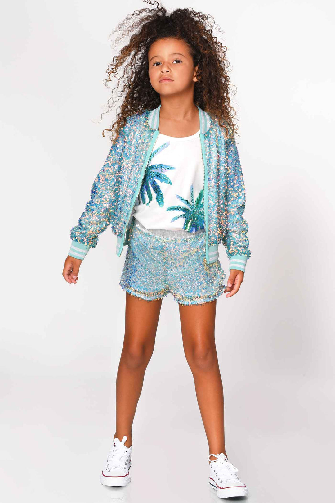 Hannah Banana Girls Holographic Sequin Fashion Bomber Jacket